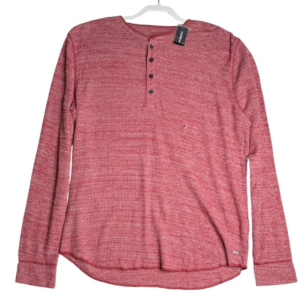 NWT Express Henley Waffle‎ Knit Long Sleeve Shirt Red Mens XL